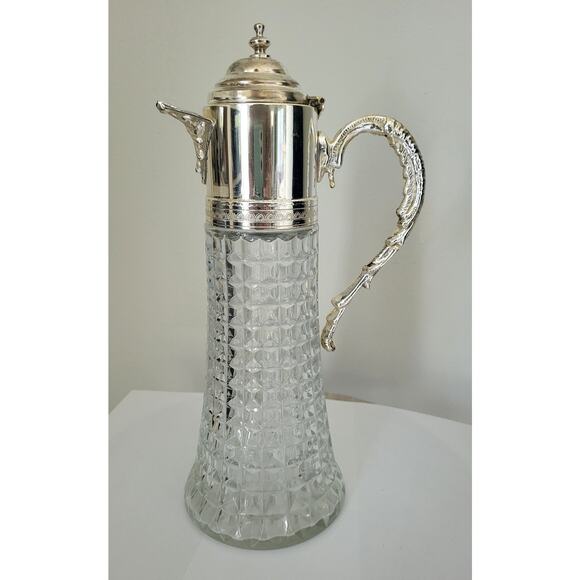 Claret Decanter Silver Top Retro MCM Italy Glass Pitcher Vintage - Picture 11 of 12